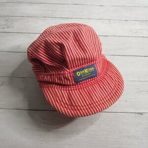 Oshkosh Vintage Baby Boy's Red Pinstripe Denim Conductor Railroad Hat Infant
